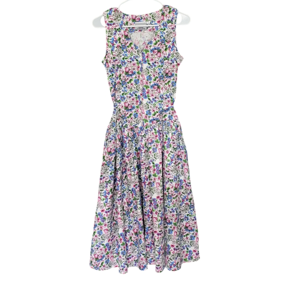 Vintage 90s Floral Cotton Button Front Dress S Cottagecore Grandma Barbie
